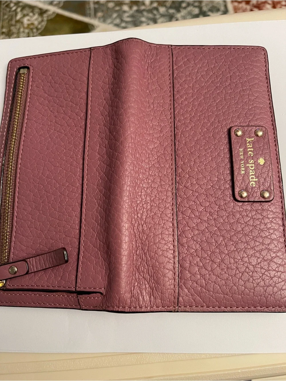 kate spade Pebbled Leather Wallet in Dusty Rose